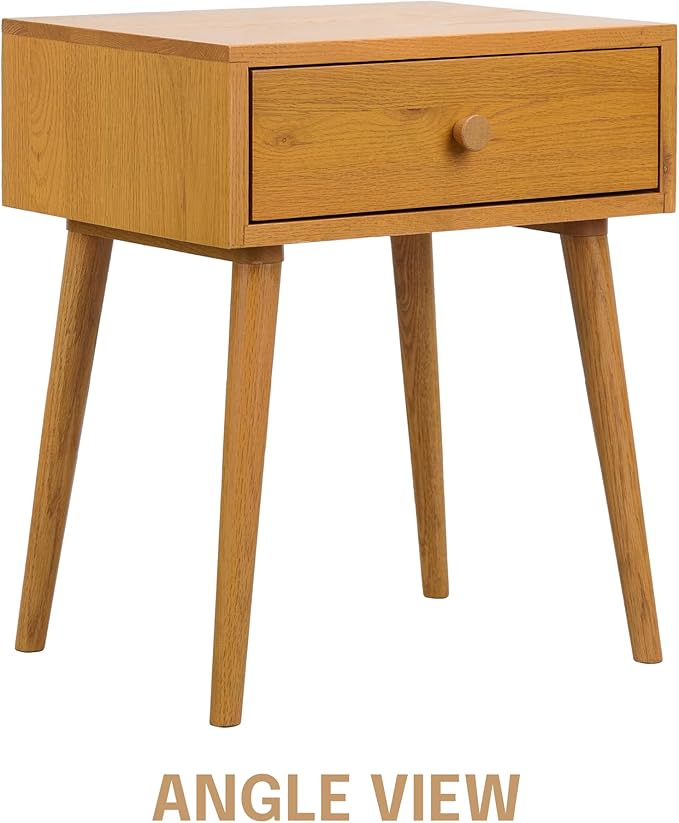 NTC Solid Oak Lux Nightstand with Drawer - Mid Century Modern Rustic Oak