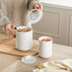 Food Storage Containers with Airtight Lids: Ceramic Canister Sets for Kitchen Countertop - Porcelain Jar for Coffee Tea Flour Sugar Rice Cookies Candy - White (23+42 oz)
