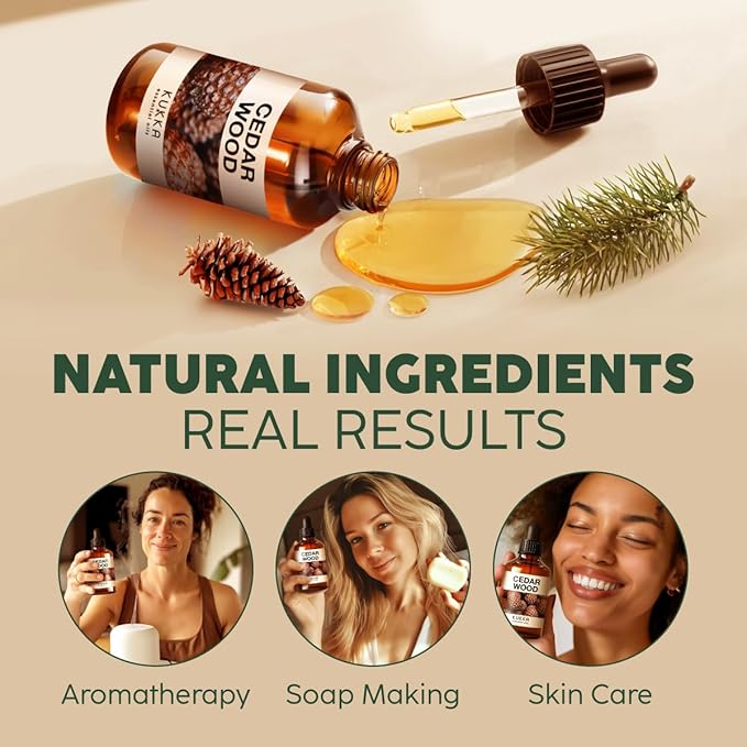 Kukka Cedarwood Essential Oil for Hair Skin & Diffuser - 4 Fl Oz - 100% Natural Cedarwood Oil for Hair Aromatherapy Soap Making Scent