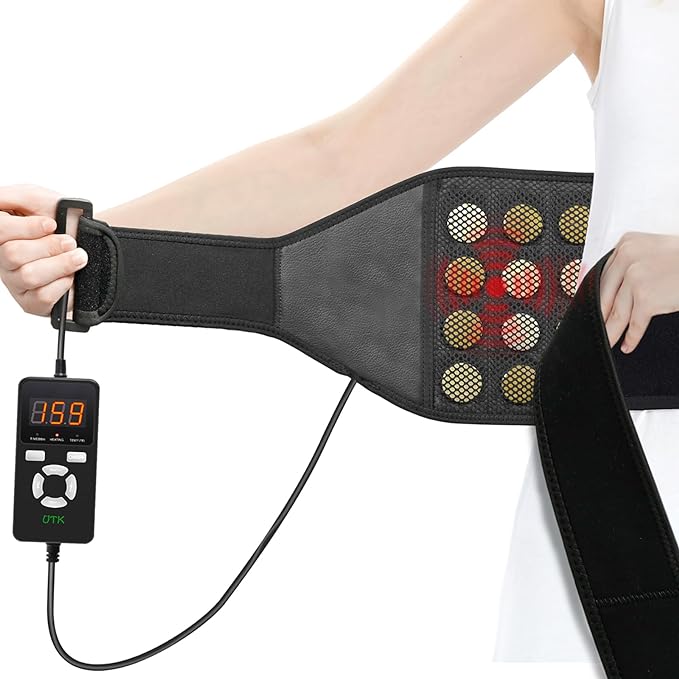 UTK Vibrating Far Infrared Heating Pad for Back Pain Relief, Hot to 159℉, Lower Back Massager Gift for Women Men, FSA-HSA Eligible, 3 Vibration, 16 Timers Auto-Off, 20 Jades, 35-55" Adjustable Size