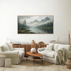 SIGNINART Large Misty Mountain Framed Canvas Wall Art, Green Forest River Scenery Wall Decor, Modern Foggy Wooden Landscape Artwork, Oil Style Nature Art Print for Living Room Bedroom Office 20"x40"