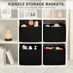Storage Baskets for Organizing & Shelves, Woven Cotton Rope Organization Bins for Dog Toys, Clothes, Books, Nursery Organizer, 15" Lx11''Wx9.5''H, (4 Packs) Black