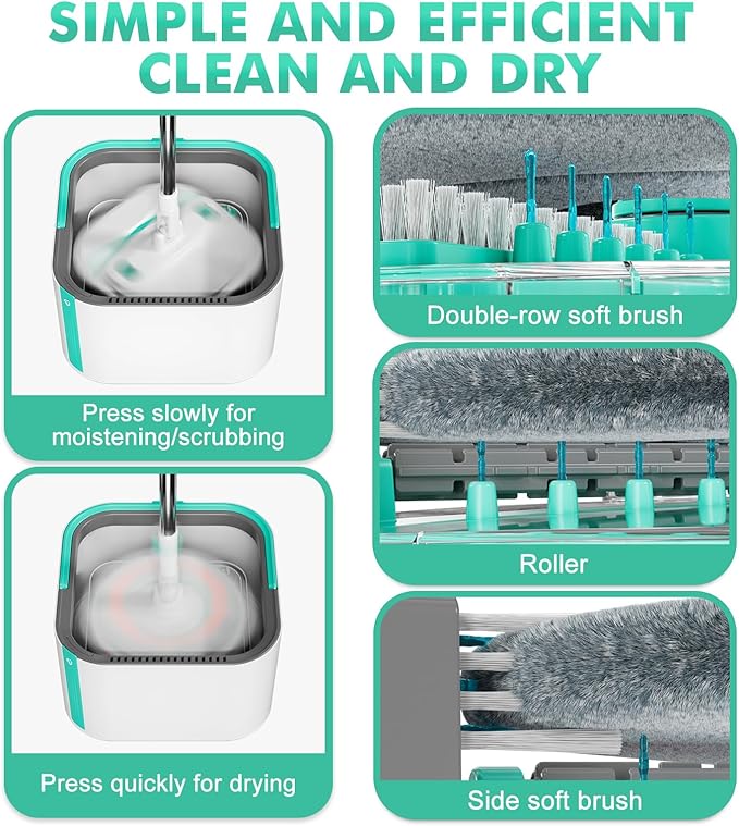 Upgraded Spin Mop and Bucket Set Self-Standing Mop Bucket Separate Dirty and Clean Water System Self Wringing 360° Rotating 90° Foldabl Mops and Buckets for Floor Cleaning (Blue, 2Pads)