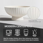 White Ceramic Fluted Decorative Bowl - 8 inch Fruit Footed Bowl for Kitchen Counter, Modern Key Pedestal Ruffle Bowl for Entryway Table & Home Organization-Fits Bread, Fruits, Salad or Popcorn