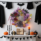 GarveeHome 18 Inch Halloween Wreath, Halloween Garland with Artificial Roses & Spiders, Indoor Outdoor Holiday Accent Decoration for Front Door Porch Wall Home Party Window, Red & Purple