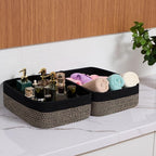 Large Shallow Organizing Baskets 15x11x5.1 Inches - Rope Woven Storage Bins for Bathroom, Shelves, Cube Closet, Black Woven Brown 2 Packs