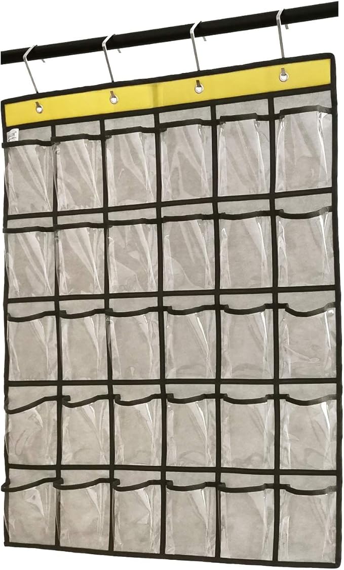 Classroom Pocket Chart for Phone Calculator Holder Over The Door Hanging Closet Jewelry Organizer with 30 Clear Pockets (GREY)