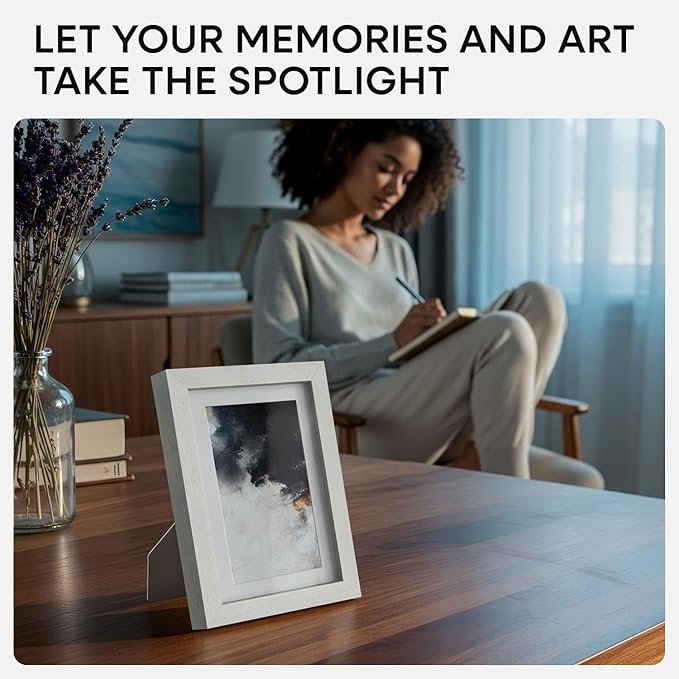 Homeforia White Picture Frames 4x6, High End Oak 4x6 Wooden Frame with Mat 3x5 Art, 4 x 6 White Wood Frames Matted to 3 x 5 inch Photo, 6by4 Wall or Tabletop Frame, Tempered Glass, Wall Kit, Set of 1