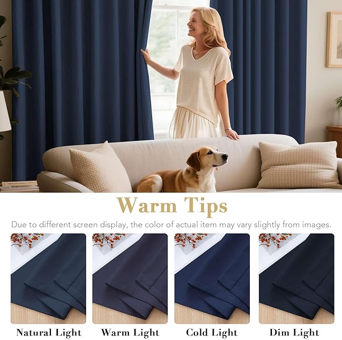 H.VERSAILTEX Blackout Curtains for Bedroom Thermal Insulated Room Darkening Living Room Curtains 72 Inch Long Grommet Privacy Protection Window Curtain Panels/Drapes for Nursery, 2 Panels, Navy Blue