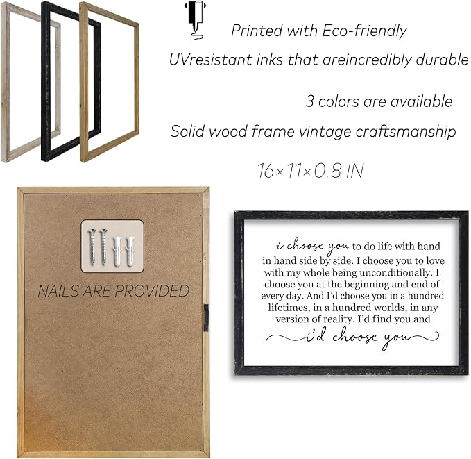 I Choose You To Do Life Sign Wall Decor 16X11 I Love You InchRomantic Marriage Art Wooden Framed Wall Hanging (Black)