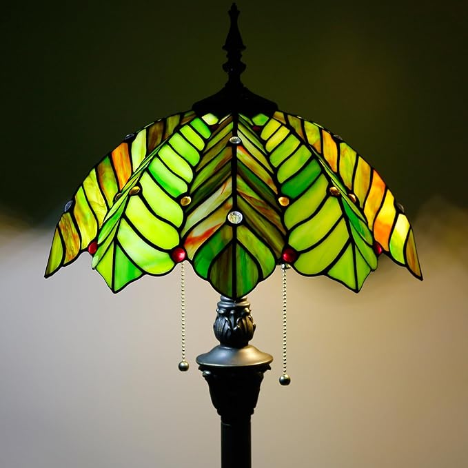 Tiffany Floor Lamp Stained Glass Lamp Standing Reading Light 16x16x70 Inch for Living Room (Amber Green Beach Coconut Tree Style)