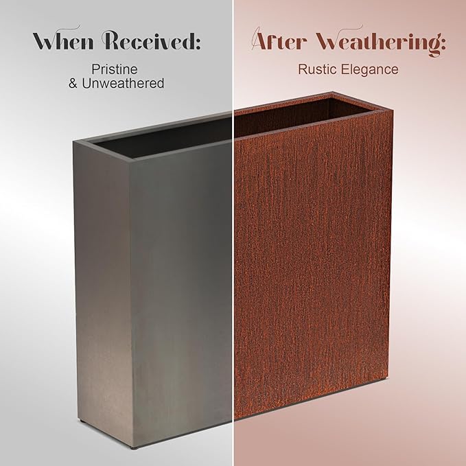 Large Corten Steel Planter Box Outdoor, 30" H x 34" W x 10" D,Tall Rectangular Metal Rusted Planters with Grow Bag,Naturally Rusting Steel Flower Pot,Rustic Décor for Patio,Garden,Deck,Backyard