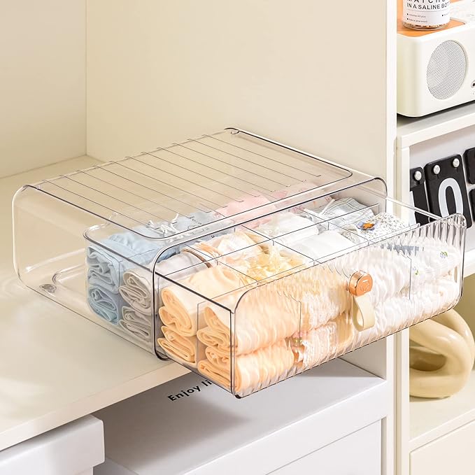 Socks Underwear Drawer Organizer Dividers, 16 Cell Stackable Closet Organizer, Plastic Underwear Drawer Storage for Clothing, Baby Clothes, Bra, Ties, Belts