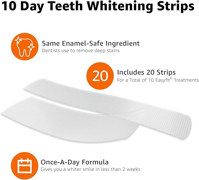 Amazon Basics 10 Day Teeth Whitening Strips Kit, 10 Treatments, 1-Pack (Previously Solimo)