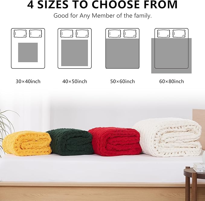 L'AGRATY Chunky Knit Blanket Throw - Soft Chunky Throw Blanket 40x50: 100% Hand Kintted Chenile Crochet Blanket Large Cable Knit Chunky Blanket - Rope Knot Throw Blanket for Couch Home Decor(Red)