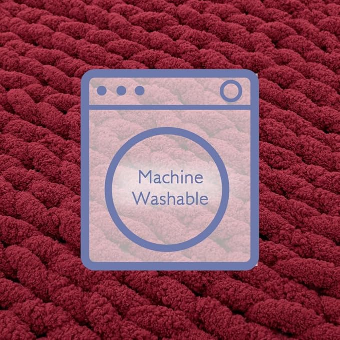 Bigacogo Chunky Knit Throw Blanket for Couch, 40x40 inches, 100% Hand Knitted with Thick Jumbo Chenille Yarn, Cozy Soft Large Rope Knot Cable Crochet Blankets for Sofa Bed Living Room, Red