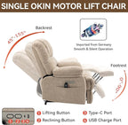 Large Power Lift Recliner Chair with Massage and Heat for Elderly, Ergonomic Backrest, Infinite Adjust, 2 Side Pockets,USB and Type-C Ports, Chenille Beige