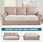 H.VERSAILTEX Velvet Stretch Couch Cushion Cover Plush Cushion Slipcover for Chair Loveseat Sofa Cushion Furniture Protector Seat Cushion Sofa Cover (3 Piece Sofa Cushion Covers, Porcelain)