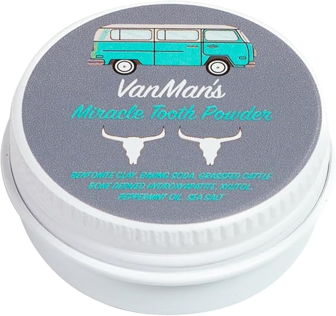 Vanman’s - Tiny Mint and Bone Tooth Powder Toothpaste - Flouride-Free Whitening Tooth Powder with Cattle Bone Derived Hydroxyapatite, Bentonite Clay, Peppermint Oil - Remineralizing - 0.25 oz