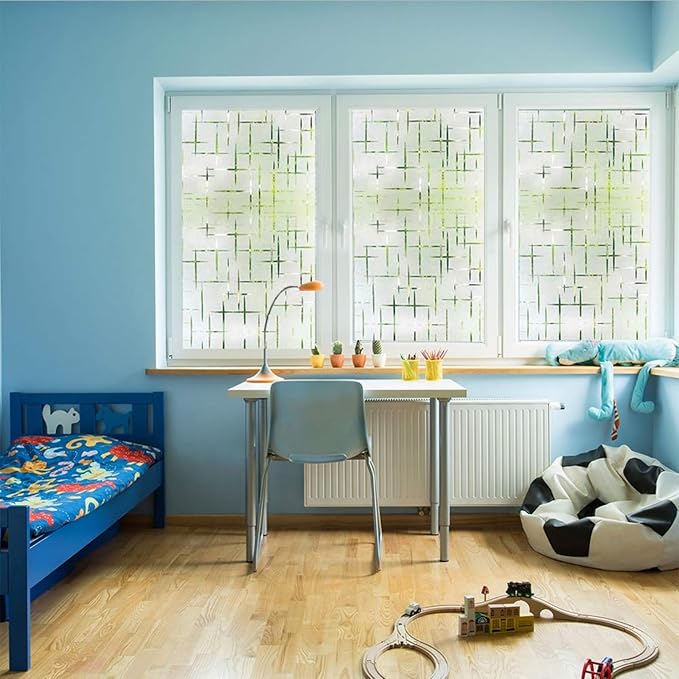 Finnez Frosted Window Film Non-Adhesive, Frosting Privacy Film for Glass Windows, Self Static-Cling Decorative Window Cling for Home Office UV Protection Cross Pattern 17.5 x 118.1 inches
