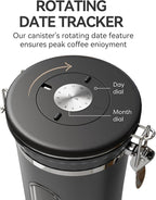 Veken Coffee Canister with Window,Airtight Stainless Steel Kitchen Food Storage Container, Date Tracker & Scoop for Grounds Coffee, Beans, Tea, Flour, Cereal,Sugar,22OZ,Grey