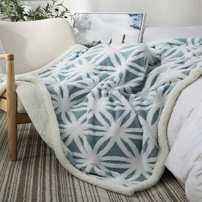 UKELER Ultra Plush Super Soft Lightweight Sherpa Throw Blanket 60''x50'' Cozy Luxury Light Blue Blanket for Bed Couch Warm Fuzzy Blanket