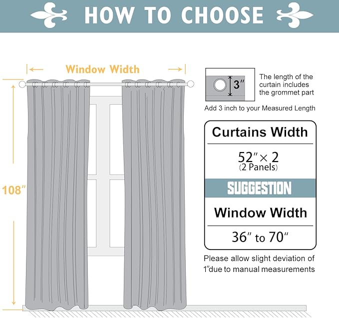 ChrisDowa Room Darkening Curtains 108 Inches Long 2 Panels Set for Living Room, Grommet Thermal Insulated Blackout Curtains for Bedroom (Sky Blue, 52 x 108 Inch)
