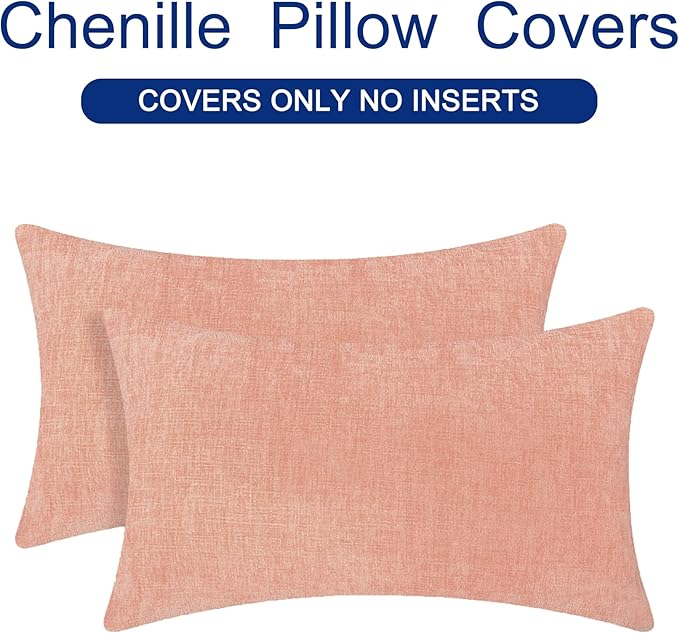 CaliTime Throw Pillow Covers Decorative 12 X 20 Inches Pack of 2 Cozy Chenille Cushion Cases for Couch Sofa Bed Living Room Home Dusty Pink