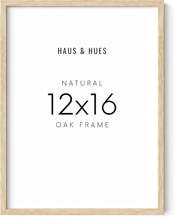 HAUS AND HUES Beige Oak Wood 12x16 Picture Frame - Modern Wood Wall Art Display - Lightweight 12x16 Frame for Art Prints, Photos, Posters - Ready-to-Hang Vertically & Horizontally