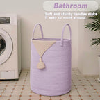 Large Woven Laundry Basket Hamper,60L Cotton Rope Storage Bin for Blankets,Toys and Clothes,Decorative Tall Nursery Hamper for Living Room,Baby Nursery,Bathroom and Bedroom,Purple