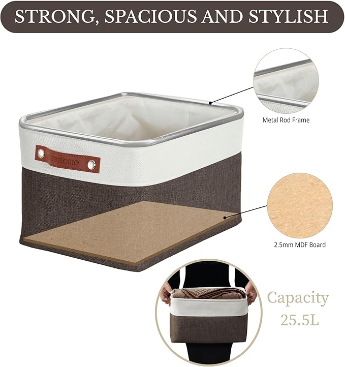 DECOMOMO Storage Bins Fabric Storage Baskets for Shelves, Linen Closet Organization Toys Nursery (Brown and White, Large - 3 Pack)