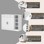 Loomie 5-Tier Shoe Cabinet with 4 Side Cubbies, Farmhouse Shoe Rack Cabinet with 6 Adjustable Shelves & 2 Drawers, Freestanding Shoe Storage Cabinet with 4 Brackets & 2 Hooks for Entryway (White)