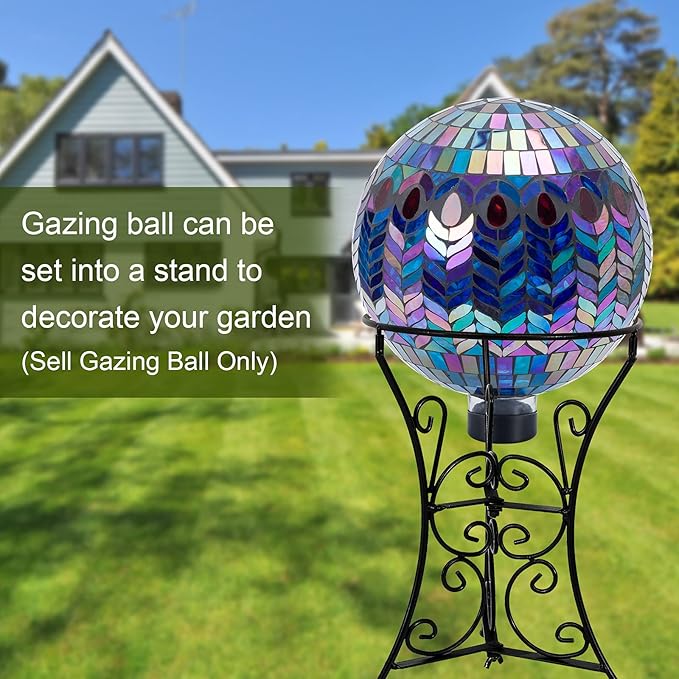 VCUTEKA Gazing Ball, Glass Mosaic Gazing Balls Sphere for Garden Lawn Outdoor Ornament Yard Decorative, 10-Inch, Purple