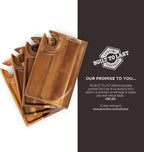 PICNIC TIME Rectangle Wine Appetizer Plates Set of 4, Cocktail Plate with Glass Holder, Cheese Board with Wine Holder, (Acacia Wood)