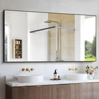 Black Bathroom Mirror for Wall, 60x36 Inch Rectangle Mirrors with Metal Frame, Large Modern Vanity Wall Mirror for Bathroom Living Room, Entryway Hangs Horizontal or Vertical