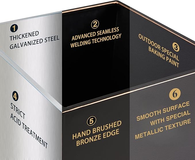 Metallic Taper Planter, 26 Inch Tall Tapered Planter for Front Porch, Patio, Deck, Garden Indoor/Outdoor Tree Planters, Set of 2 Black with Copper Hand Brushed Rim