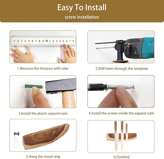 12.5 Inch Magnetic Knife Holder for Wall,Acacia Wood Knife Magnetic Strip,Knife Holder Wood Magnetic,No Drilling Knife Magnetic Strip-Strong Knife Magnet- for Kitchen Knives and Tools