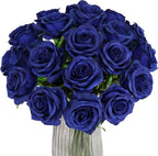 Blue Fake Roses Artificial Flowers - 10 Pcs Fake Artificial Roses Silk Flowers with Stems for Home Wedding Hotel Office Centerpiece Decor（Navy Blue）