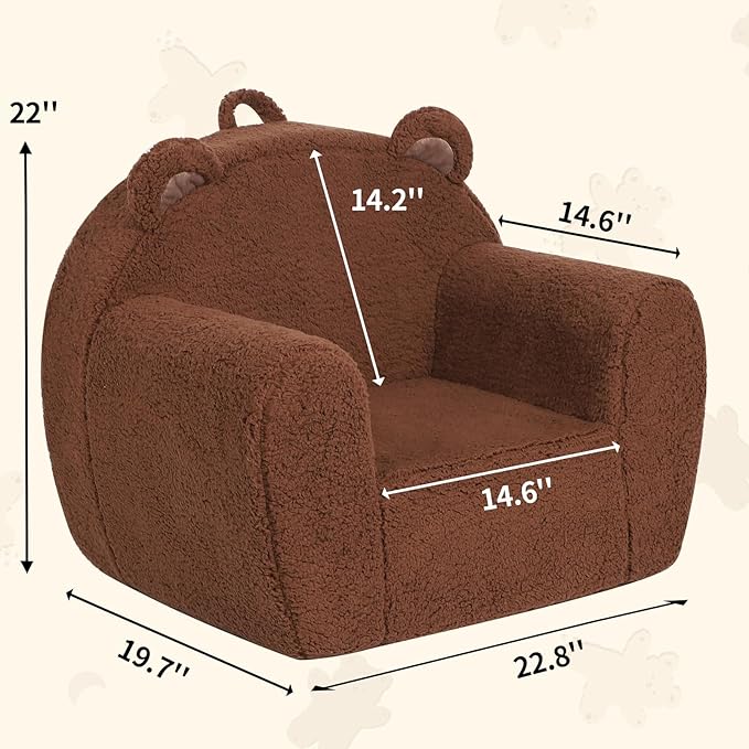 Comfy Toddler Chair, Cuddly Sherpa Teddy Bear Kids Sofa, High Back Kids Reading Chair for Boys and Girls, Brown