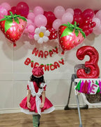 Strawberry Balloons Arch Garland Kit, 135PCS Red and Pink Balloons with Strawberry Daisy Foil Balloons for Sweet Girl Berry First Birthday Decor Baby Shower Themed Party Decorations