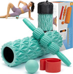 5 in1 Foam Roller Set, Trigger Point Foam Roller, Massage Roller Stick, Massage Ball, Resistance Band for Deep Muscle Massage Pilates Yoga,Fitness Exercise for Whole Body (Pure Turquoise)