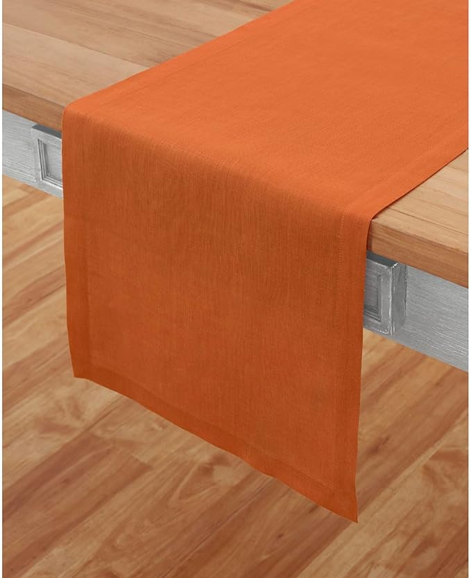 Solino Home Linen Pumpkin Table Runner 36 Inches - 100% Pure Linen Farmhouse Short Table Runner 14 x 36 Inch Ideal for Dresser and Coffee Tables - Fete - Fall, Autumn, Halloween, Thanksgiving