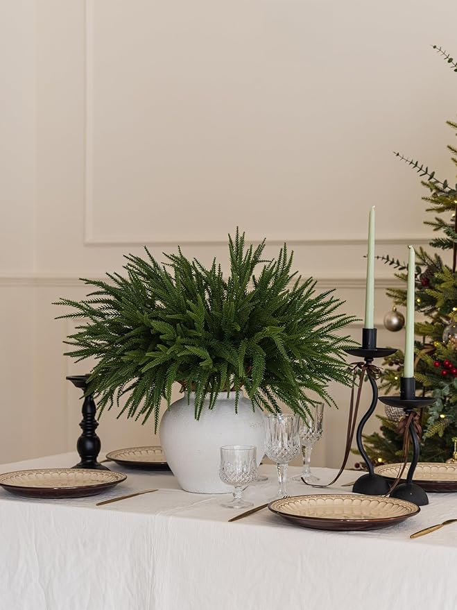 MISSPIN 12 Pcs 21.5 Inches Christmas Norfolk Pine Branches, Norfolk Pine Artificial Christmas Branches DIY Crafts Faux Pine Branches for Xmas Indoor Outdoor Home Decor
