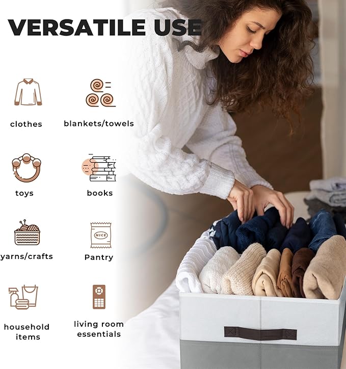 Criusia Extra Large Storage Bins 4 Pack - 16x12in Closet Organizers and Storage Baskets for Organizing Clothes Toy Blanket - Fabric Storage Cubes Containers for Shelves - All Room Organization