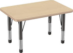 FDP Rectangle Activity School and Classroom Kids Table (24 x 36 inch), Chunky Toddler Leg, Adjustable Height 15-24 inches - Maple Top and Maple Edge