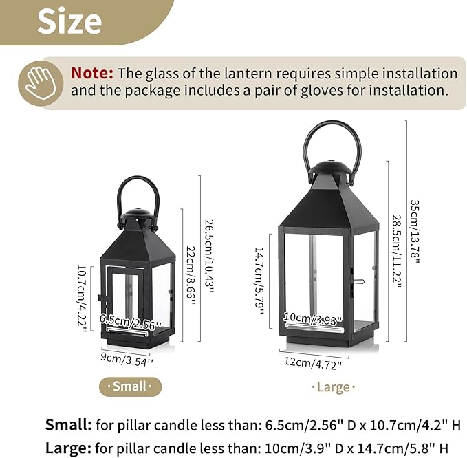 Nuptio Garden Lanterns for Candles, 20cm/7.87in Tall Vintage Style Pillar Candle Holder, Metal Halloween Candle Holders, Hanging Decorative Candle Lanterns for Wedding Christmas Parties Indoor Outdoor
