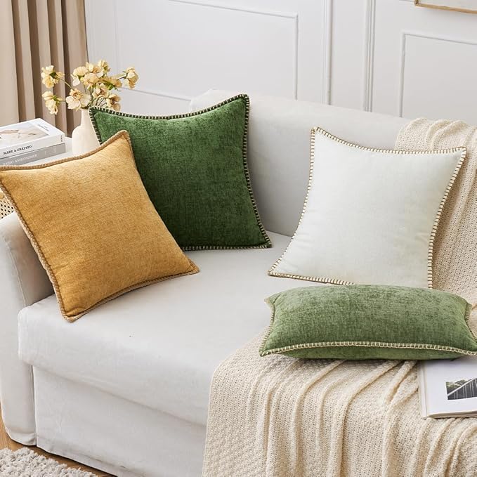 MIULEE Pack of 2 Couch Throw Pillow Covers 24x24 Inch Gold Farmhouse Decorative Pillow Covers with Stitched Edge Soft Chenille Solid Dyed Fall Pillow Covers for Sofa Bed Living Room
