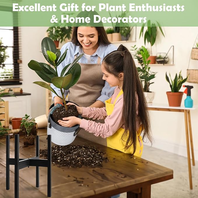 Planter with Stand Set of 2, Mid Century Plant Pots with Metal Legs Indoor, Modern Flower Pots with Drainage Holes, Decorative Garden Pot for Living Room, Office, Garden, or Balcony 10 & 12 inches