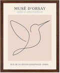Poster Master Vintage Poster - Retro One Line Hummingbird Drawing Print - Bird Line Art - Minimal Gift for Him, Her, Animal Lover - Abstract Decor for Home, Office, 8x10 Brown Framed