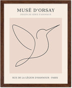 Poster Master Vintage Poster - Retro One Line Hummingbird Drawing Print - Bird Line Art - Minimal Gift for Him, Her, Animal Lover - Abstract Decor for Home, Office, 8x10 Brown Framed